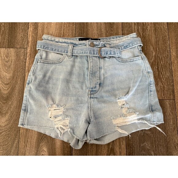 HOLLISTER HIGH RISE MOM SHORT 3" LIGHT BLUE BUTTON FLY SIZE 1 W25 DISTRESSED - Picture 1 of 7